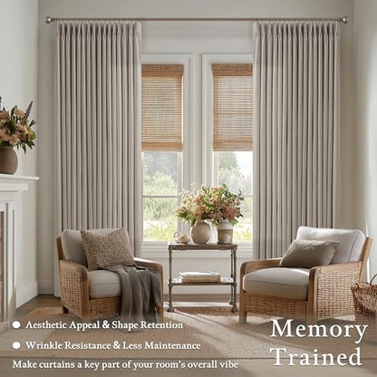 Pinch Pleated Taupe Linen Semi Sheer Curtains 84 Inches Long 2 Panels Set - color: Burlywood Birch, size: 50"W x 84"L (Pack of 2)