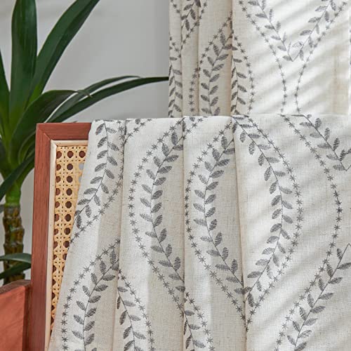 jinchan Boho Linen Curtains 63 Inch Grey on Beige Grommet 2 Panels - color: Vine Grey, size: 50"W x 84"L (Pack of 2)