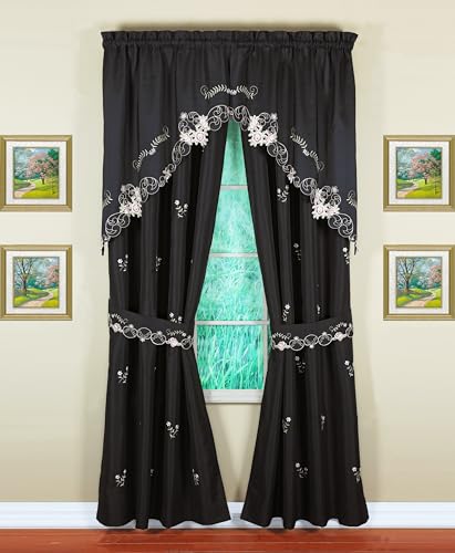 Today's Curtain Verona Reverse Embroidery Swag, 38", Black/Rose, 60" W X 38" L - color: Black/Rose, size: 60"W x 38"L (Pack of 1)