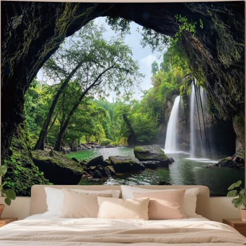 Apdidl Forest Nature Tapestry for Bedroom,Mountain Cave Scenic Wall Hanging - color: Nature Forest Tapestry, size: 79"L x 60"W