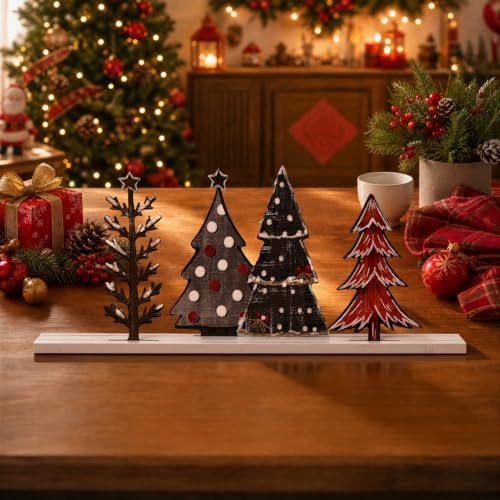 Smile Christmas Table Decor Wooden Standing Centerpieces, 4Pcs Christmas Trees Wooden Signs, Shelf Decor - style: Christmas Tree
