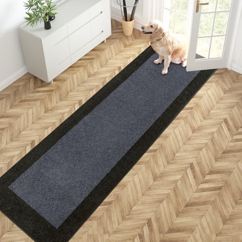 PURRUGS Hallway Runner Rug, 24" x 96", Bluish Grey & Charcoal - color: Bluish Grey & Charcoal, size: 24" X 96"