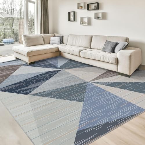 HOMFINE Washable Modern Area Rug - Geometry Style 4x6 Rugs for Living Room, Bedroom, Machine Washable Rug Soft Non Slip Non Shedding Area Rug - Blue, 4'x6' - color: Blue, size: 4' x 6' (Rectangular)