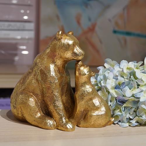 Guichifun Kissing Bear Statues Gold Mother and Baby Resin Figurines - color: Gold-bear