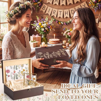 Marsui Wildflower Wooden Keepsake Box, 10.6 x 7.7 x 3.9 Inch Decorative Box