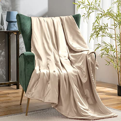 Vonty Taupe Satin Throw Blanket 50x60In, Cooling Silky Wrinkle-Free - color: Taupe, size: 50" x 60"