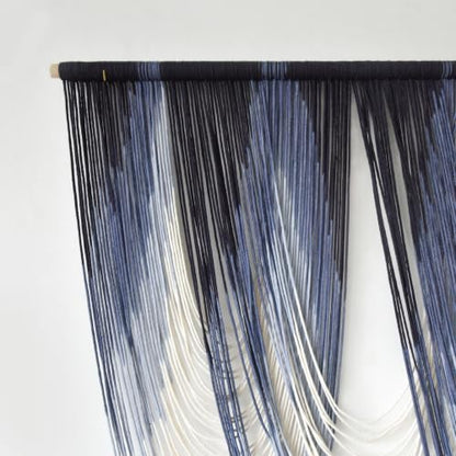 Macrame Wall Hanging Dip-Dyed Navy Blue Boho Wall Art Yarn 57" W*41" L - color: Navy Blue