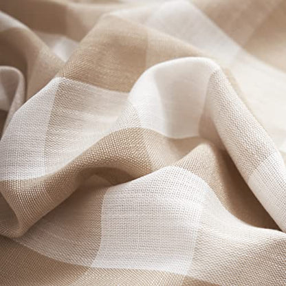 Taupe White Check Kitchen Tier Curtains for Basement Laundry 27x36 2pcs - color: Taupe and White, size: 24"W x 36"L (Pack of 2)