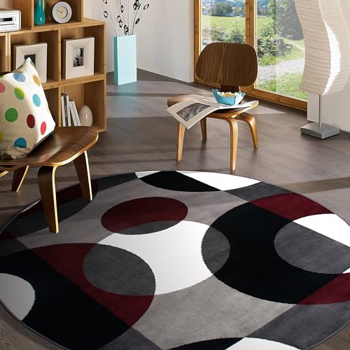 Rugshop Circles Modern Soft Living Room Bedroom Round Rug Burgundy 6'6" - size: 6'6" (Round)