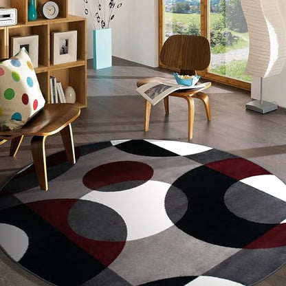 Rugshop Circles Modern Soft Living Room Bedroom Round Rug Burgundy 6'6" - size: 6'6" (Round)
