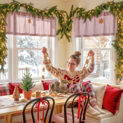 jinchan Linen Boxter Stripe Valances for Window 16 inch, Xmas Red, 1 Panel - color: Boxter Stripe | Xmas Red on Linen, size: 50"W x 16"L (Pack of 1)