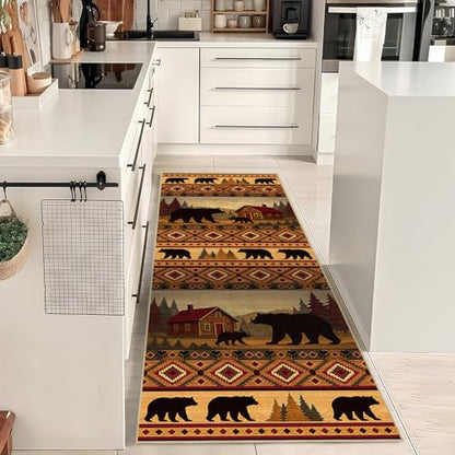 Cabin Bear 2x6 Runner Rug for Hallway Bedroom Rustic Lodge Bear Rug - color: Cabin, size: 2' x 6' (Rectangular)