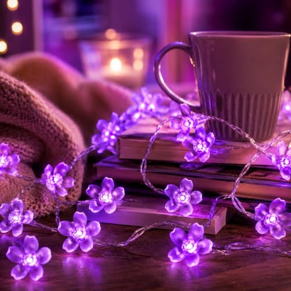 33ft 100 LED Plug in Purple Fairy Cherry Blossom Flower String Lights Decor - color: Purple