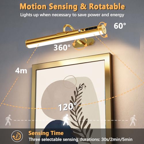 Motion Sensor Battery Operated Picture Light,Wireless Picture Light - color: Motion Sensor Brass