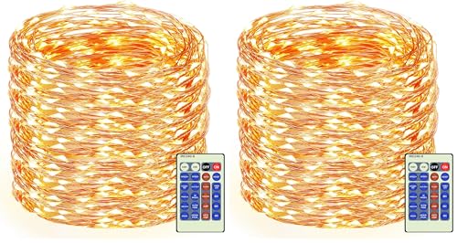 Decute 164FT 500LED Christmas Fairy String Lights Dimmable with Remote Control Copper Wire Starry Lights with UL Cerficated Decorative for Party Wedding Bedroom Christmas Tree Warm White (Pack of 2) - color: Warm White, size: 164 Feet (Pack of 2)
