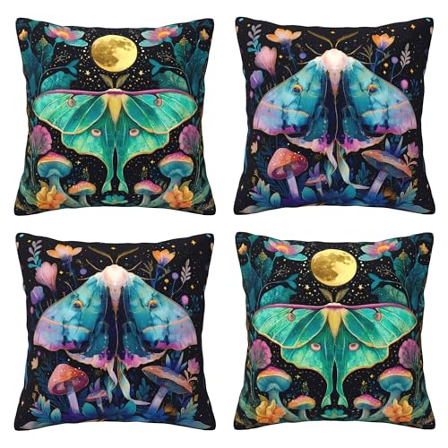 Flowers Moth Throw Pillow Covers 18 X 18 Inch Set of 4 Decorative Cushion Cover Home Decor for Sofa Chair Couch Bedroom Living Room - color: Flowers Moth