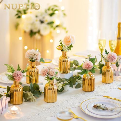 NUPTIO Gold Glass Bud Vases, Mini Vintage Bottle, 5.51" Tall, 12 Pcs - size: Style 1