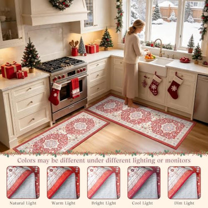 Red Christmas Kitchen Rugs Set of 3 Boho Washable Kitchen Floor Mats - color: Xmas Red, size: 20"x32"+20"x48"+20"x59"