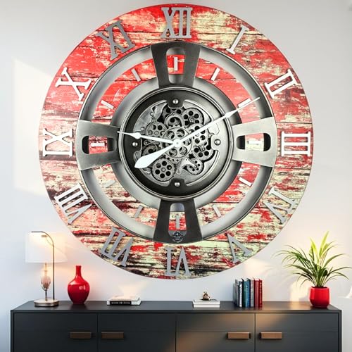 ImprovingLife The Gears Clock Real Moving Gear Wall Clock England Line (Red Lava, 36 inches (90 cm)) - color: Red Lava, size: 36 inches (90 cm)