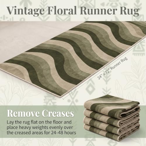 2X6 Olive Green and Beige Abstract Wave Area Rug for Living Room - color: Olive Green/Beige, size: 2' x 6' (Rectangular)