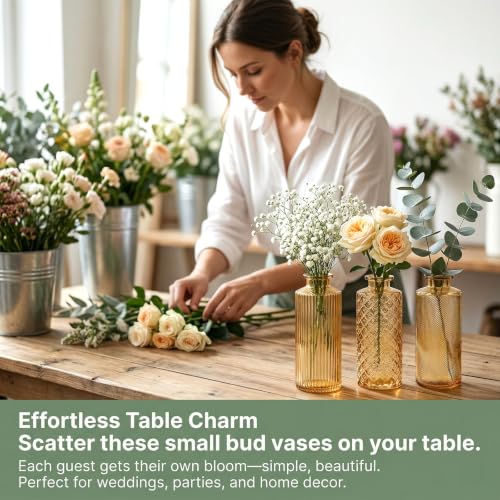 Glass Bud Vases Set of 30, Small Gold Amber Flower Vases Bulk - color: Amber Gold
