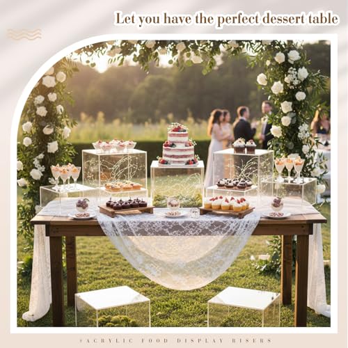 Leinuosen 7 Pcs Extra Large Acrylic Buffet Risers, 8-14" Square, Clear - color: Clear, size: 8" to 14", style: Square