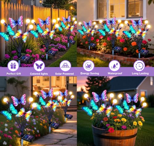 Solar Garden Lights Outdoor, Butterfly Firefly Lights 4 Pack, Waterproof - color: Butterfly Firefly, size: 4 Pack