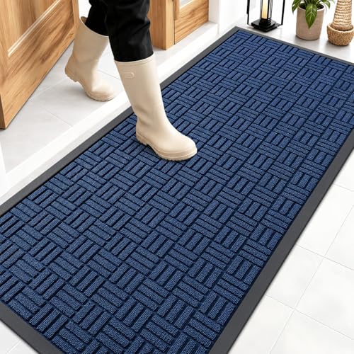 OLANLY Front Door Mat Outside Entrance 59x23, Heavy-Duty Rubber Doormat - color: Navy Blue, size: 59" X 23"