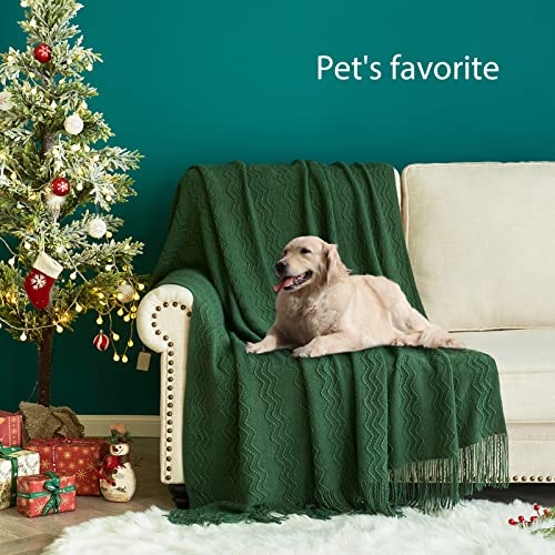 MIULEE Christmas Dark Green Knitted Boho Throw Blanket for Couch 50"x60" - color: Dark Green, size: 50" x 60"