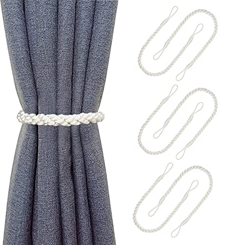 Curtain Tiebacks Ropes, 6pcs Decorative Handmade Tie Backs Curtain Holdbacks Holders Cord for Window Sheer Drapes Indoor Outdoor, Ivory White - color: White, size: 6pcs