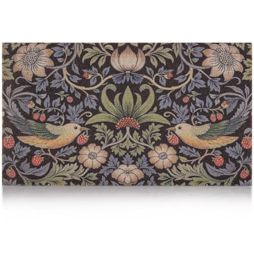 Vintage Floral Bird Door Mat, Botanical Welcome Rug for Front Door Decor