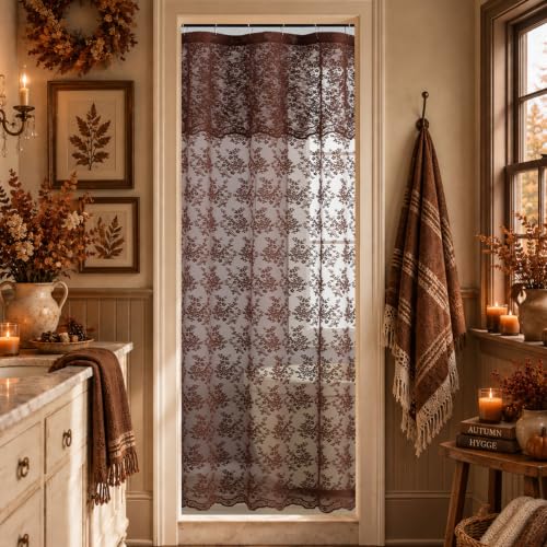 TUDECO Brown Lace Stall Shower Curtains for Narrow Bathroom, 36''W x 72''L - color: Dark Brown, size: 36"W x 72"L (Pack of 1)