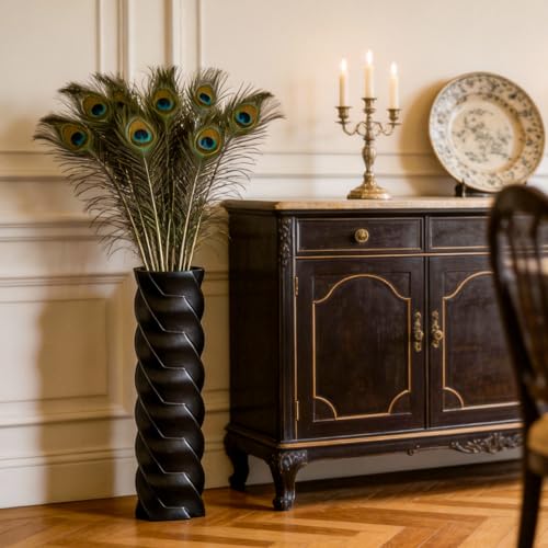 Tall Black Spiral Floor Vase 23.6″ – Glossy Twisted Resin Decorative Floor Vase for Pampas Grass, Branches & Dried Flowers, Modern Farmhouse Indoor Home Decor - color: Black