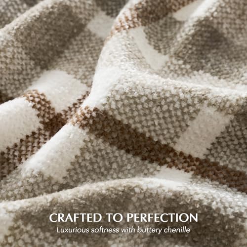 EverGrace Plaid Chenille Knit Throw Blanket for Couch, 50"x60", Beige - color: Plaid Beige & White, size: 50"x60"