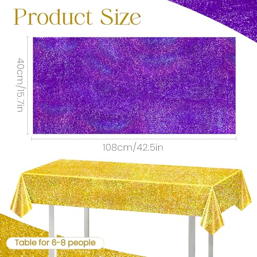 Purple & Gold Holographic Tablecloth 40" x 108" Iridescence Plastic Table Cloth for Valentine's Day, Birthday & Halloween Parties - color: Purple & Gold