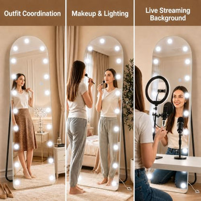 Arched Hollywood Full Length Mirror, 63"x20",Dimmable LED, 3 Color