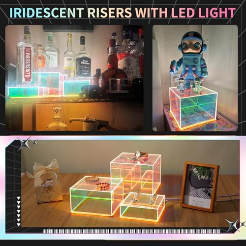 3Pcs Iridescent Acrylic Display Riser with LED light - color: Iridescent-LED light-3pcs