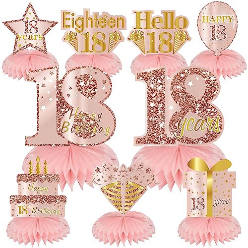 Turypaty Happy 18th Birthday Honeycomb Table Centerpieces Decorations Girls - style: Pink Rose Gold 18th