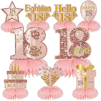 Turypaty Happy 18th Birthday Honeycomb Table Centerpieces Decorations Girls - style: Pink Rose Gold 18th