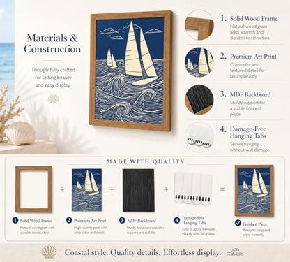 DULASI Framed Sailboat Wall Art, Japanese Blue Ocean Canvas Prints, 8x10in - color: Blue Sailboat, size: 8x10in