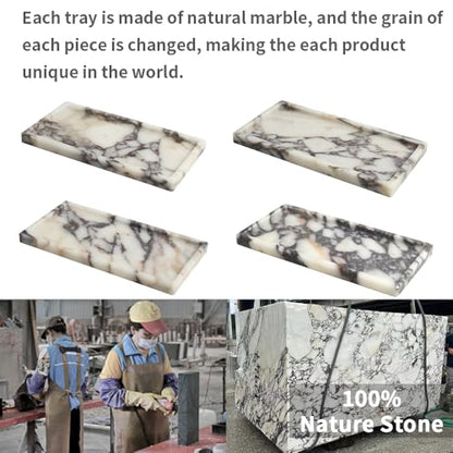 100% Natural Marble Tray, 10"x5" Calaccata Viola Vanity Tray - color: Viola-rectangle-10"x5"x0.7"