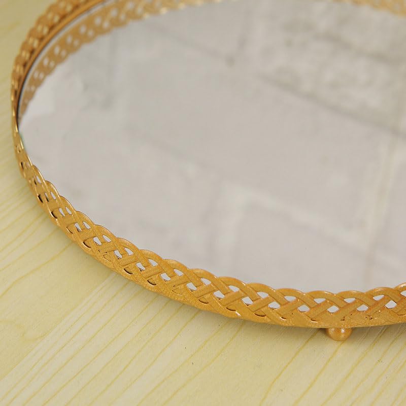 Gold Mirror Tray Round Vanity Organizer for Perfume Jewelry Home Decor