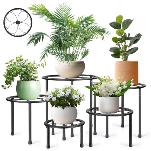 Amaoot 5 Pack Metal Plant Stand, Iron Plant Stands for Indoor and Outdoor - color: Black