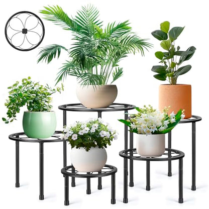 Amaoot 5 Pack Metal Plant Stand, Iron Plant Stands for Indoor and Outdoor - color: Black