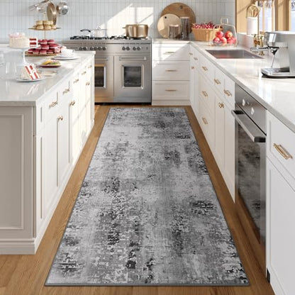 Kelarea Washable Runner Rug 2.6x8, Non-Slip Low Pile Abstract Grey - color: Light Grey, size: 2'6" x 8' (Rectangular)