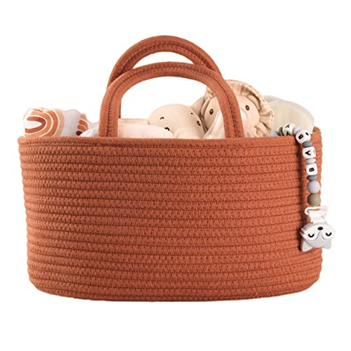 XUANGUO Cotton Rope Baby Diaper Caddy Organizer Basket with handles Rust - color: Rust, size: Regular