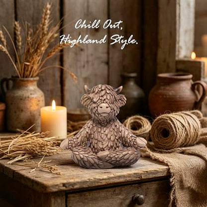 Hodao Meditation Highland Cow Figurine, Farmhouse Decor, Zen Desk Statue - color: Meditation Cow