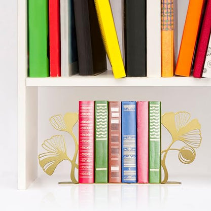 Gold Bookends – Unique Decorative Book Ends with Ginkgo Leaf Design