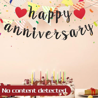 Black Happy Anniversary Banner, Anniversary Party Decorations