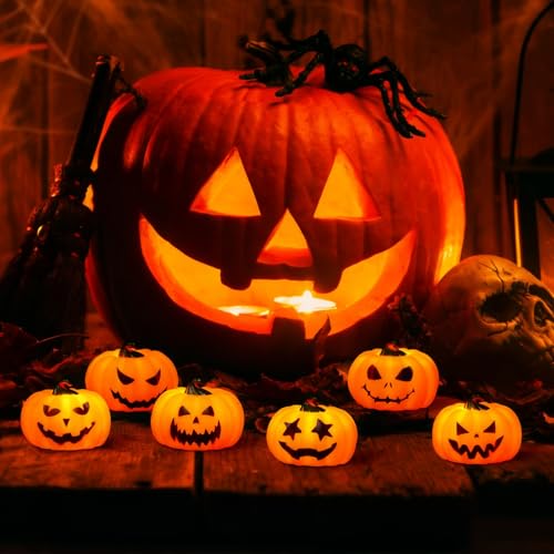 Wondise 6Pack Halloween Pumpkin Tea Lights with Remote and Timer - color: 4-Orange
